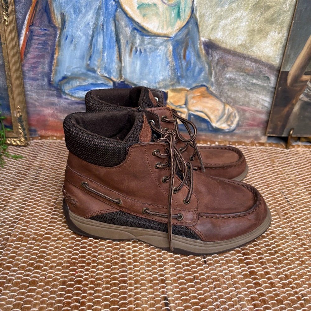 Sperry Lanyard Boots in Brown Boys' Size 3M Leather Lace Up Moc Toe